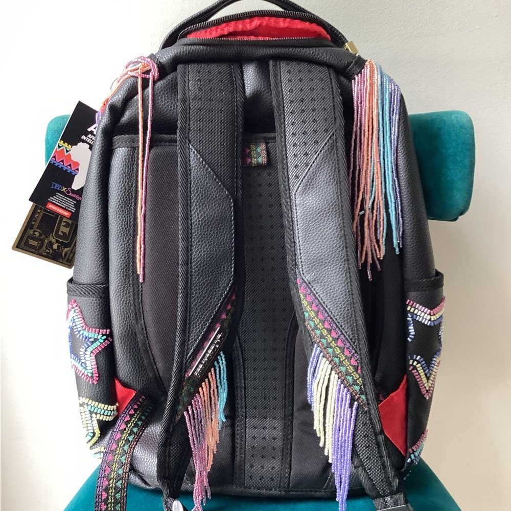 Black Star Embroidered Fringe Backpack - Picture 3 of 3